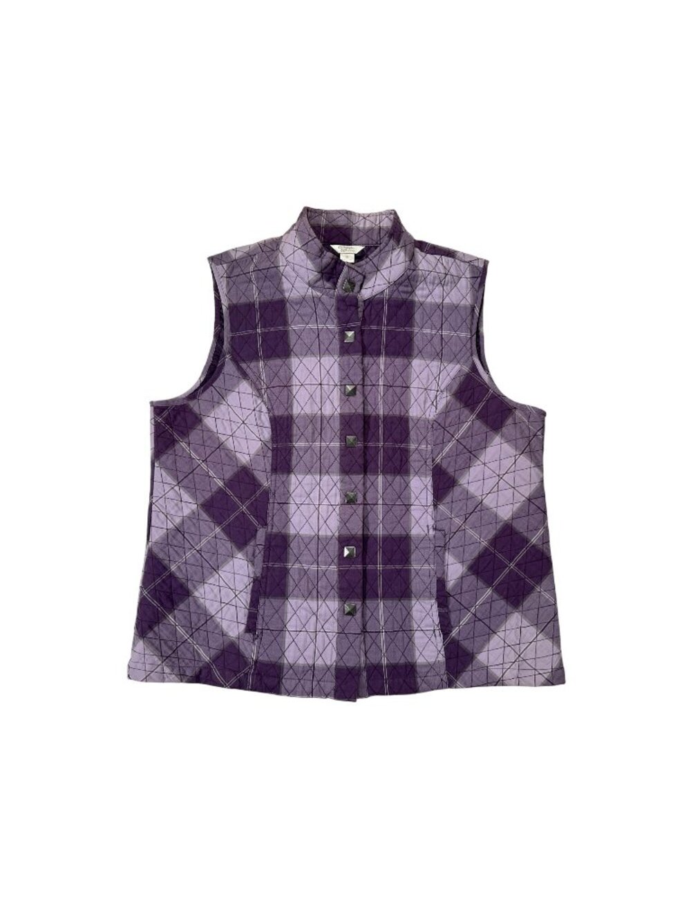 Christopher & Banks Womens XL Quilted Purple Plaid Vest Sleeveless Button Front